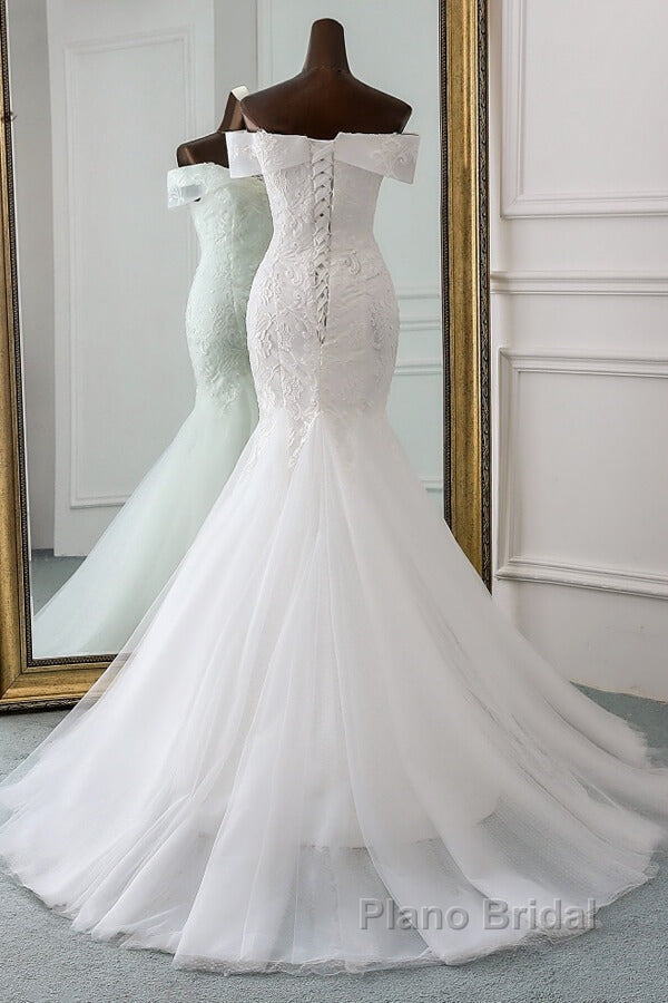 Long Mermaid Off the Shoulder Appliques Lace Tulle Wedding Dress Secondary image