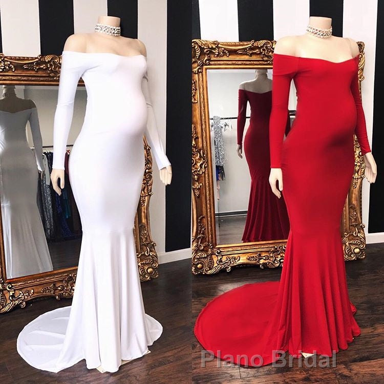 Long Mermaid Off-the-shoulder Pregnant Formal Evening Dresses with Sleeves