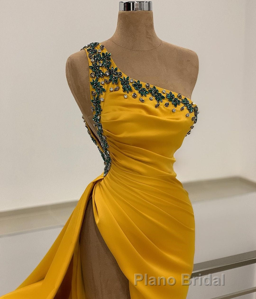 Long Mermaid One Shoulder Beading Backless Formal Prom Dresses with Slit Secondary image