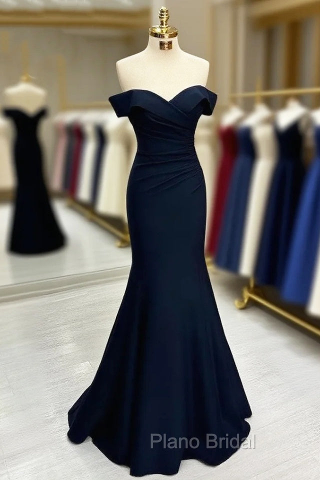 Long Mermaid Formal Prom Dresses Navy Blue Off-the-shoulder Sweetheart Sleeveless Main image