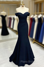 Long Mermaid Formal Prom Dresses Navy Blue Off-the-shoulder Sweetheart Sleeveless