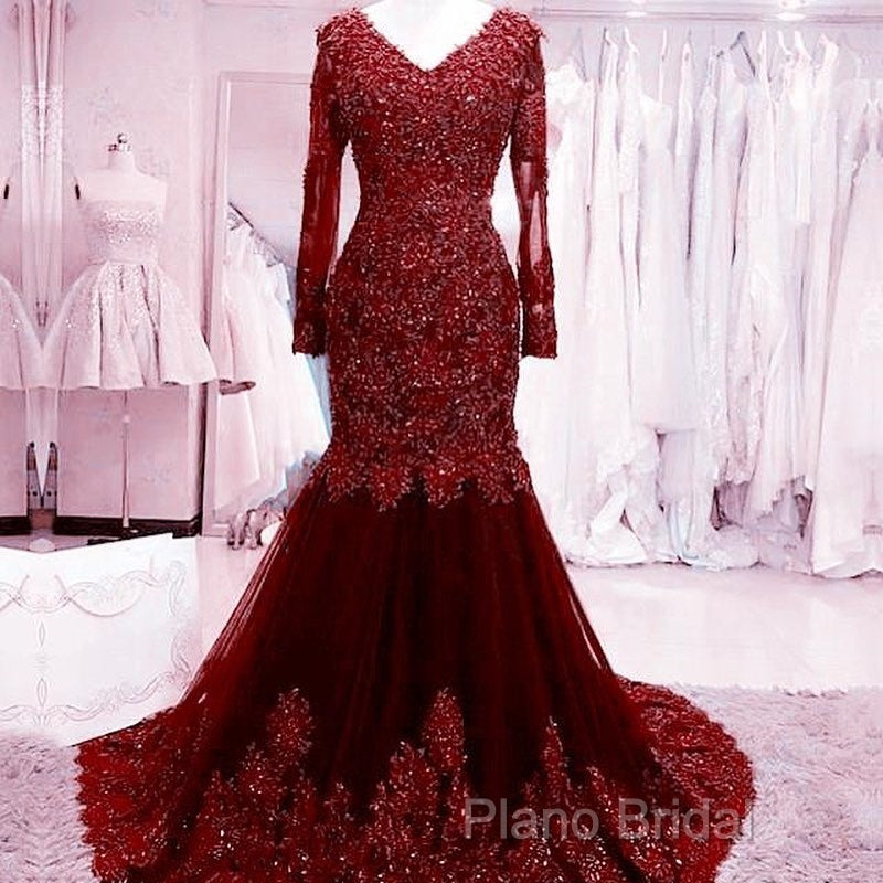 Long Mermaid Sequin Beaded Green Formal Prom Dresses With Sleeves Lace Formal Dresses