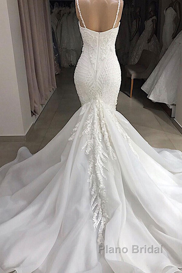 Long Mermaid Spaghetti Strap Appliques Lace Wedding Dress Secondary image