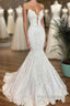 Long Mermaid Strapless Appliques Lace Satin Wedding Dress