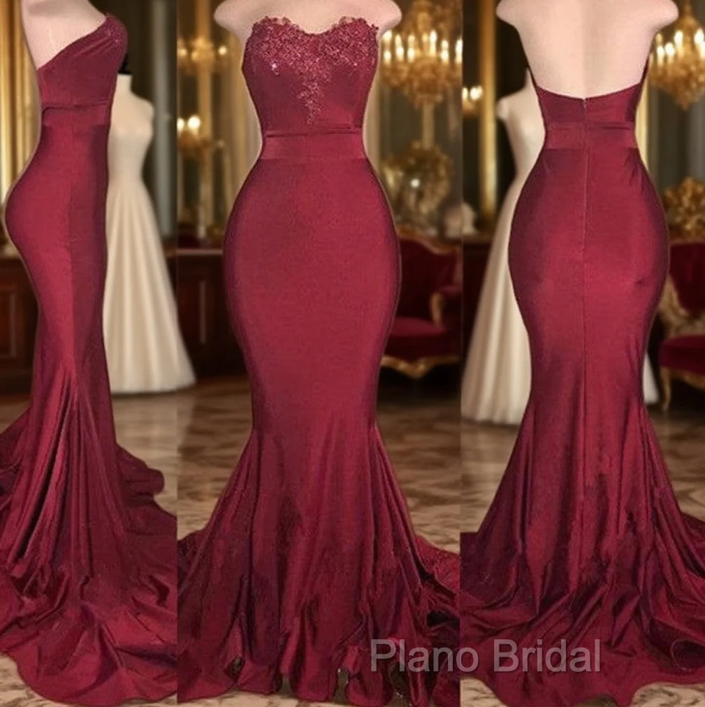 Long Mermaid Strapless Burgundy Formal Prom Dresses Main image