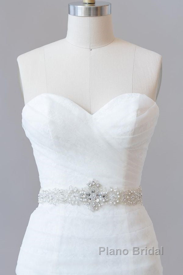 Long Mermaid Strapless Tulle Lace Wedding Dress