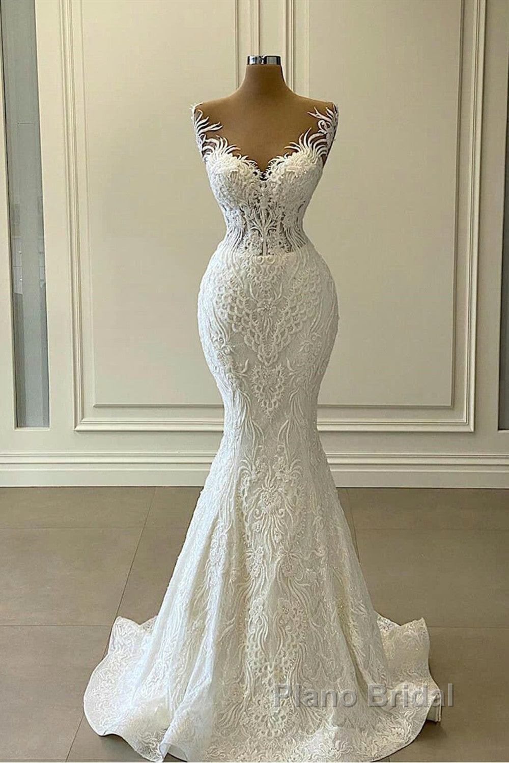 Long Mermaid Sweetheart Appliques Lace Wedding Dress With Detachable Train Secondary image