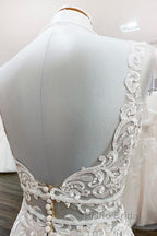Long Mermaid Tulle Sleeveless Lace Backless Wedding Dress