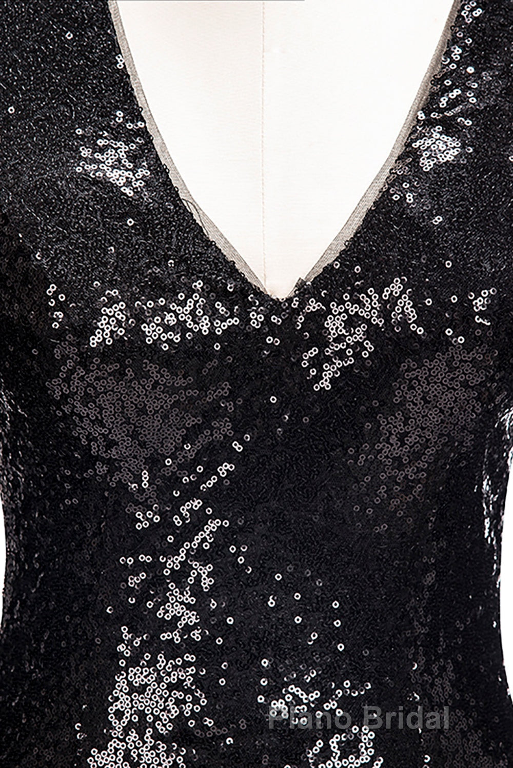 Long Mermaid V-Neck Black Sequins Formal Prom Dresses with Sleeves