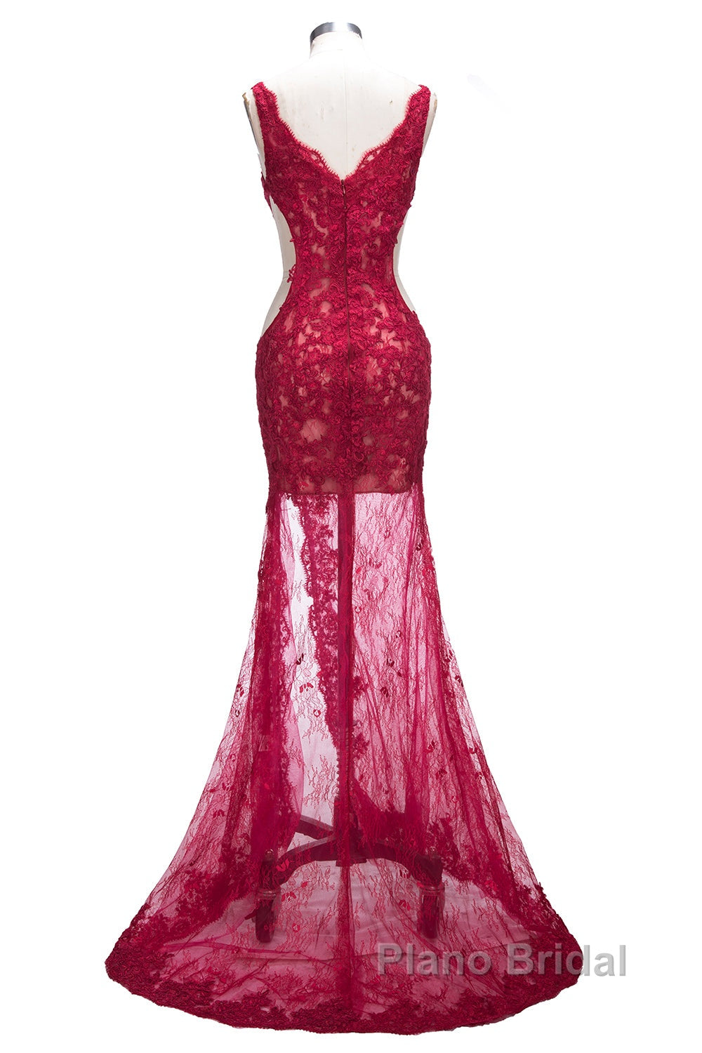 Long Mermaid V-neck Lace Appliques Formal Prom Dresses with Slit