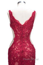 Long Mermaid V-neck Lace Appliques Formal Prom Dresses with Slit