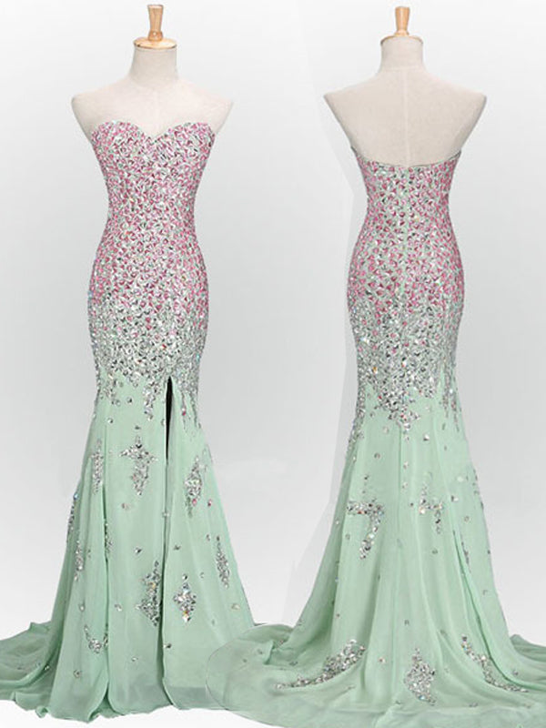 Long Mint Mermaid Sweetheart Sparkly Popular Unique Formal Prom Dresses Main image