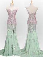 Long Mint Mermaid Sweetheart Sparkly Popular Unique Formal Prom Dresses