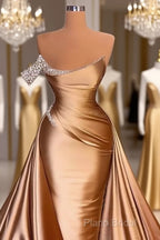 Long One Shoulder Formal Prom Dresses Beaded Mermaid Pageants Gowns With Court Train