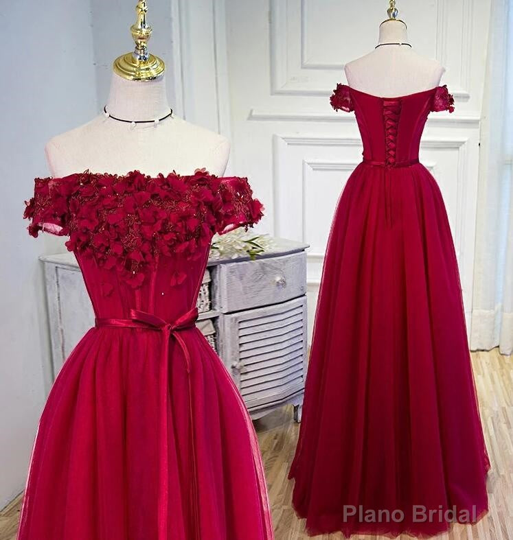 Long Party Dress, Off Shoulder Dark Red Prom Dress Main image