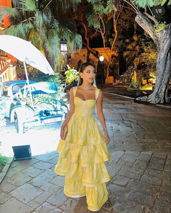 Vintage Pastel Yellow Ruffle Tiered A-Line Long Party Dresses Formal Prom Dresses Secondary image