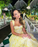 Vintage Pastel Yellow Ruffle Tiered A-Line Long Party Dresses Formal Prom Dresses