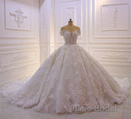 Long Princess Sweetheart Off-the-Shoulder Backless Appliques Lace Ruffles Tulle Wedding Dress