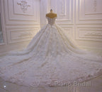 Long Princess Sweetheart Off-the-Shoulder Backless Appliques Lace Ruffles Tulle Wedding Dress