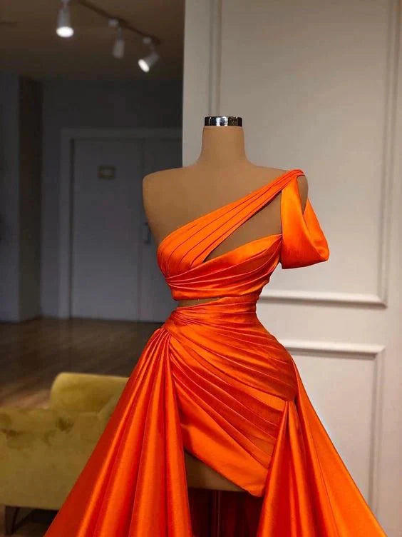 Orange Gorgeous Elegant Long Satin Ball Gown Fashion Formal Evening Dresses