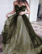 Green/Purple Elegant Lace Tulle A-Line Long Tulle Formal Prom Dresses Formal Evening Gown Sexy Backless Wedding Dresses