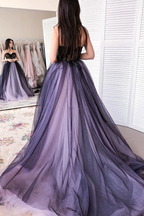 Green/Purple Elegant Lace Tulle A-Line Long Tulle Formal Prom Dresses Formal Evening Gown Sexy Backless Wedding Dresses