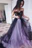 Green/Purple Elegant Lace Tulle A-Line Long Tulle Formal Prom Dresses Formal Evening Gown Sexy Backless Wedding Dresses