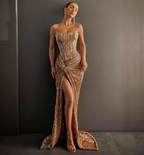 Long Formal Prom Dresses Gold Mermaid Formal Evening Gowns