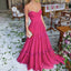 Hot Pink A-Line Spaghetti Straps Chiffon Long Formal Prom Dresses