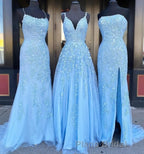 Long Formal Prom Dresses with Applique,8th Graduation Dresses School Dance Sky Blue Prom Dresses