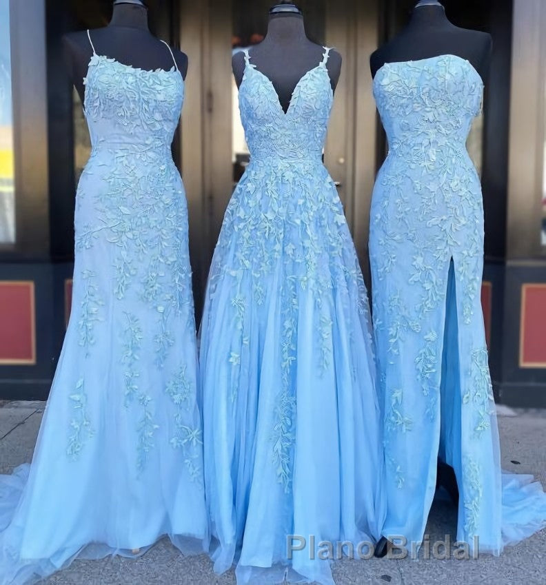 Long Formal Prom Dresses with Applique,8th Graduation Dresses School Dance Sky Blue Prom Dresses