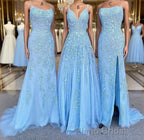 Long Formal Prom Dresses with Applique,8th Graduation Dresses School Dance Sky Blue Prom Dresses