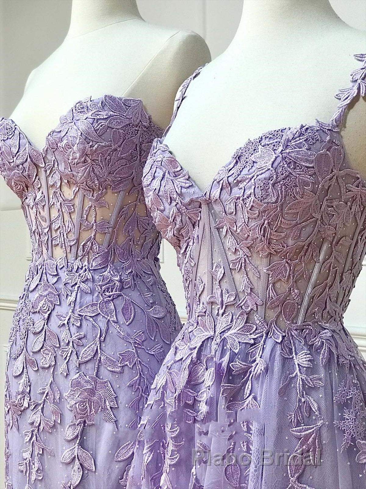 Long Purple Lace Formal Prom Dresses,Unique A Line Formal Evening Dresses