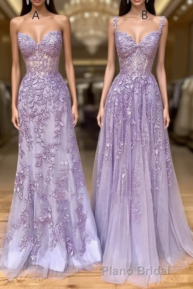Long Purple Lace Formal Prom Dresses,Unique A Line Formal Evening Dresses Main image