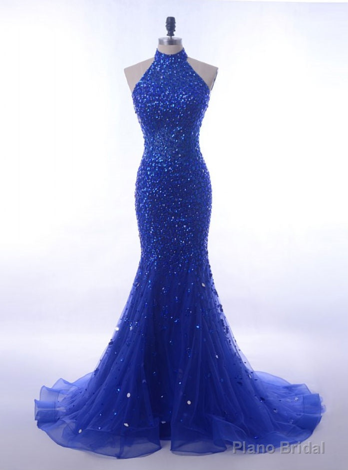 Long Royal Blue Mermaid Prom Dresses Halter For Formal Gowns Main image