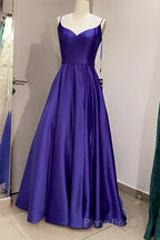 Long Royal Blue V Neck Formal Prom Dresses Spaghetti Strap