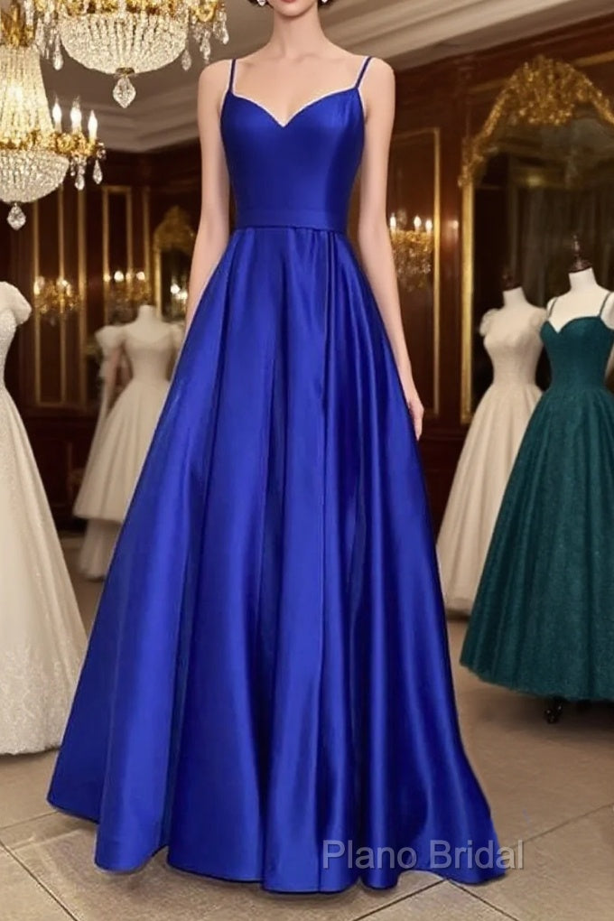 Long Royal Blue V Neck Formal Prom Dresses Spaghetti Strap Main image