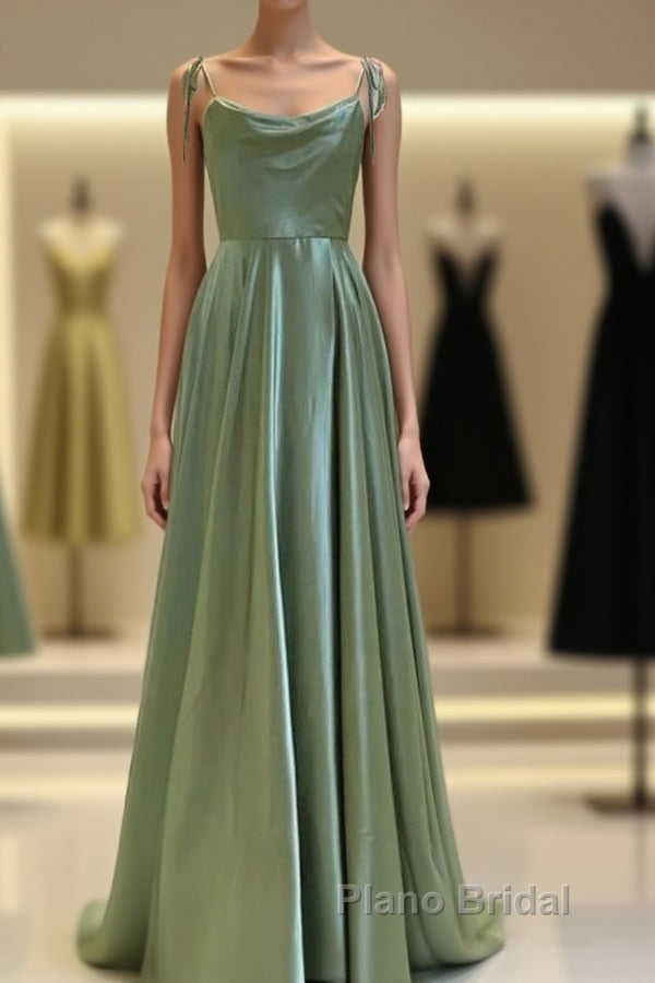Long Sage Green Satin Cowl Neck Dresses Main image
