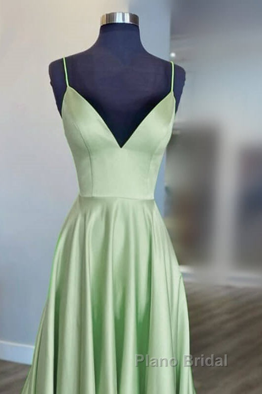 Long Sage Green V Neck Satin Dresses Secondary image
