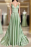 Long Sage Green V Neck Satin Dresses