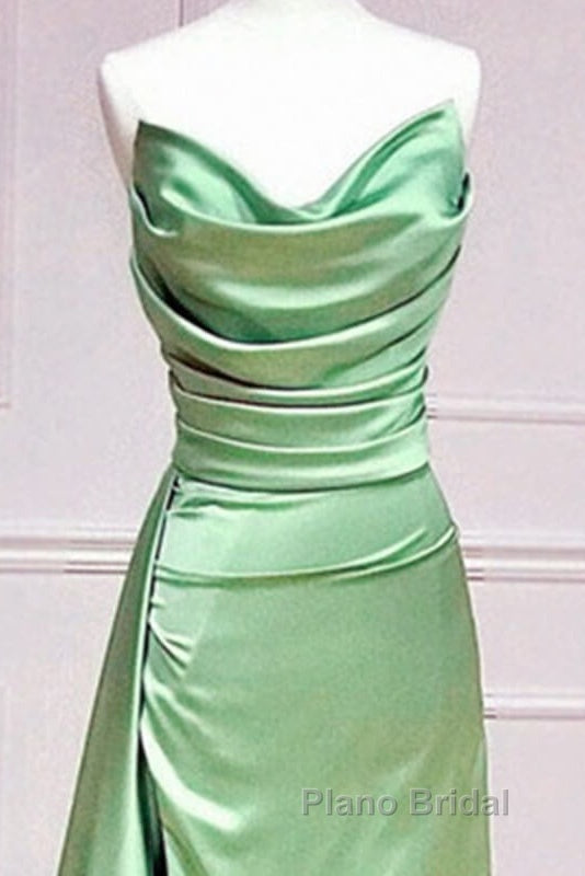 Long Sage Satin Cowl Neck Bridesmaid Dresses