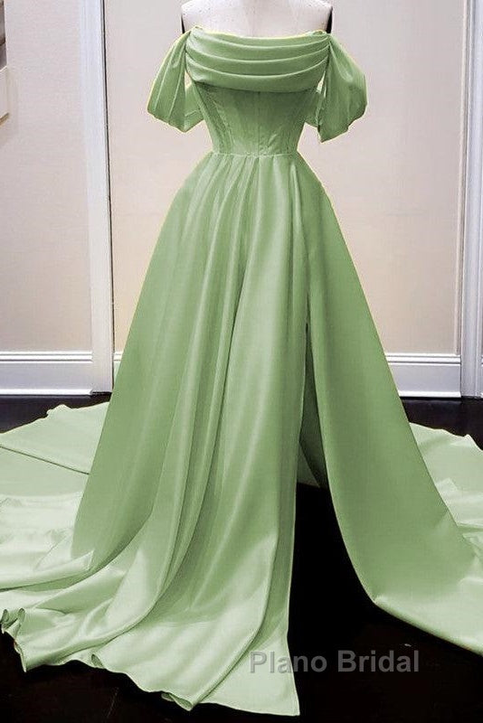 Long Satin Corset Formal Prom Dresses Off The Shoulder Side Split Secondary image
