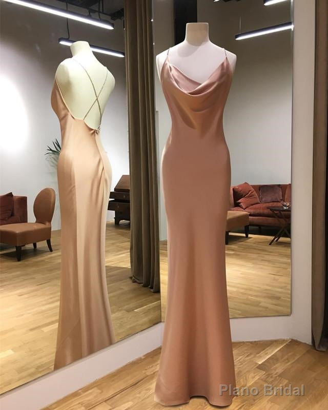Long Satin Draped Top Sheath Prom Dresses Backless Mermaid Gowns Main image