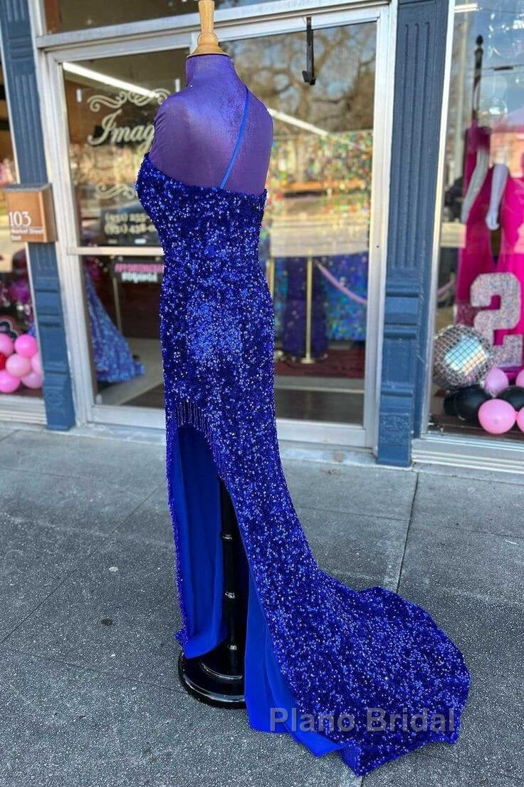 Long Sequin Formal Prom Dresses  Royal Blue Formal Dresses One-Shoulder Secondary image