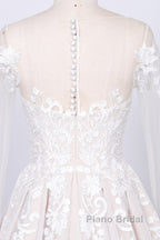 Long Sleeve Appliques Lace Tulle A-line Wedding Dress