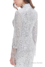 Long Sleeve Mermaid Prom Dresses Silver Sequins Trumpet