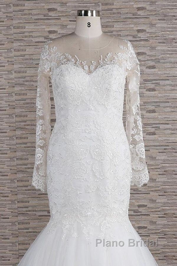 Long Sleeve Mermaid Sweetheart Appliques Lace Backless Wedding Dress Secondary image