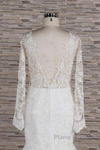 Long Sleeve Mermaid Sweetheart Appliques Lace Backless Wedding Dress