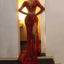 Long Sleeve Red Formal Evening Dresses, Sexy Long Formal Prom Dresses