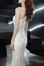 Long Sleeve Sequin Champagne Formal Prom Dresses